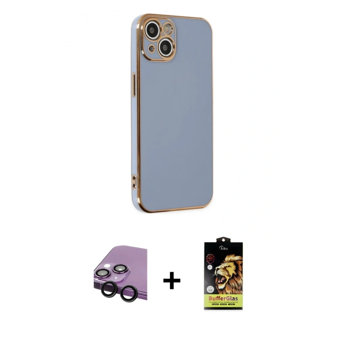 MARSİLYAN™- iPhone 14 Kılıf Yankı Serisi - Siyah Buffer Cam Ekran Koruyucu + Raze Metal Kamera Lens - SH