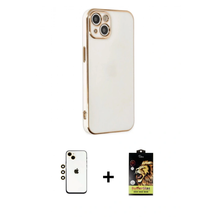 MARSİLYAN™- iPhone 14 Kılıf Yankı Serisi - Siyah Buffer Cam Ekran Koruyucu + Shine Kamera Lens - GD