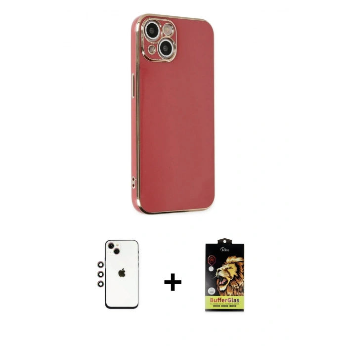 MARSİLYAN™- iPhone 14 Kılıf Yankı Serisi - Siyah Buffer Cam Ekran Koruyucu + Shine Kamera Lens - GI