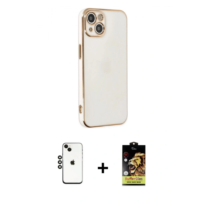 MARSİLYAN™- iPhone 14 Kılıf Yankı Serisi - Siyah Buffer Cam Ekran Koruyucu + Shine Kamera Lens - SH