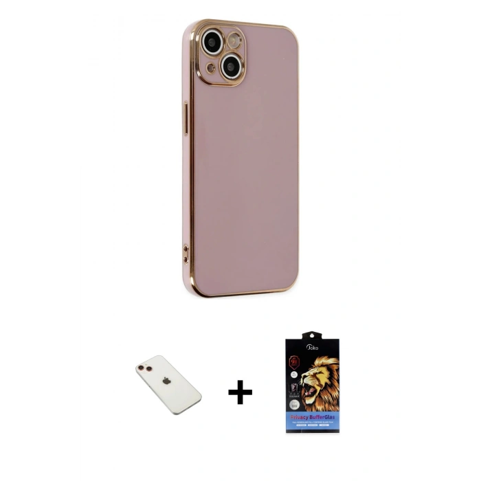 MARSİLYAN™- iPhone 14 Kılıf Yankı Serisi - Siyah Buffer Hayalet Cam Ekran Koruyucu + Diamond Kamera Lens - KI