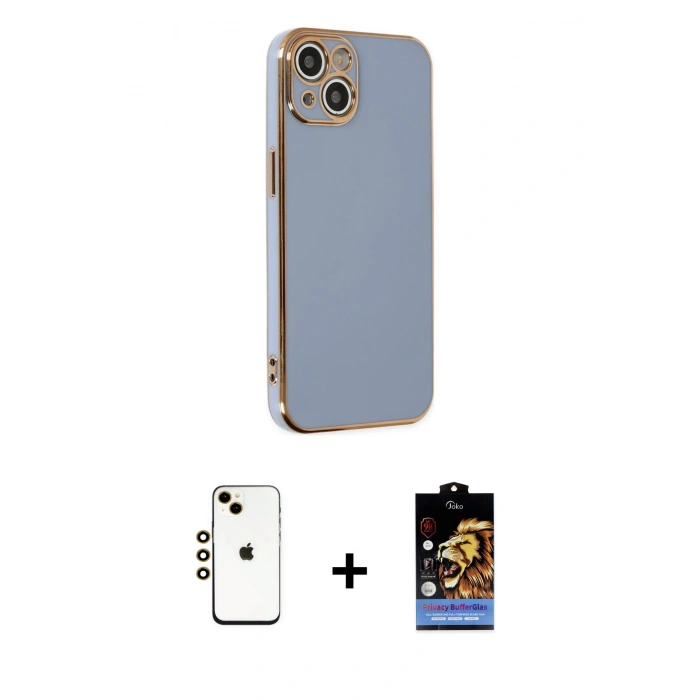 MARSİLYAN™- iPhone 14 Kılıf Yankı Serisi - Siyah Buffer Hayalet Cam Ekran Koruyucu + Shine Kamera Lens - GD