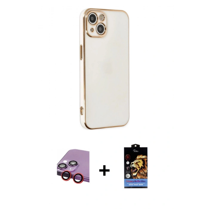 MARSİLYAN™- iPhone 14 Kılıf Yankı Serisi - Siyah Buffer Hayalet Cam Ekran Koruyucu + Raze Metal Kamera Lens - KI