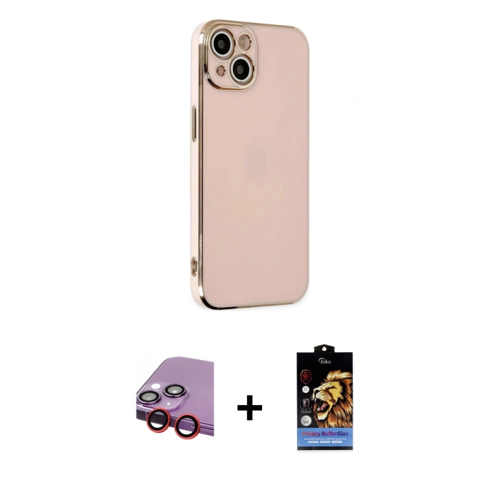 MARSİLYAN™- iPhone 14 Kılıf Yankı Serisi - Siyah Buffer Hayalet Cam Ekran Koruyucu + Raze Metal Kamera Lens - KI