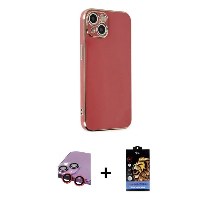 MARSİLYAN™- iPhone 14 Kılıf Yankı Serisi - Siyah Buffer Hayalet Cam Ekran Koruyucu + Raze Metal Kamera Lens - KI