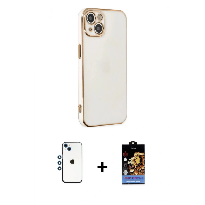 MARSİLYAN™- iPhone 14 Kılıf Yankı Serisi - Siyah Buffer Hayalet Cam Ekran Koruyucu + Shine Kamera Lens - MI