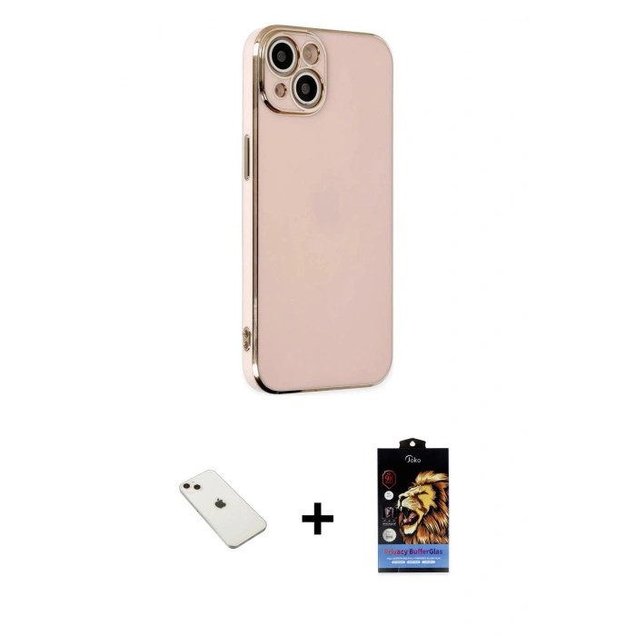 MARSİLYAN™- iPhone 14 Kılıf Yankı Serisi - Siyah Buffer Hayalet Cam Ekran Koruyucu + Diamond Kamera Lens - PE