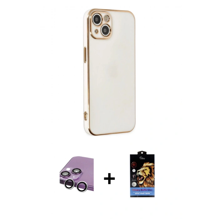 MARSİLYAN™- iPhone 14 Kılıf Yankı Serisi - Siyah Buffer Hayalet Cam Ekran Koruyucu + Raze Metal Kamera Lens - GS