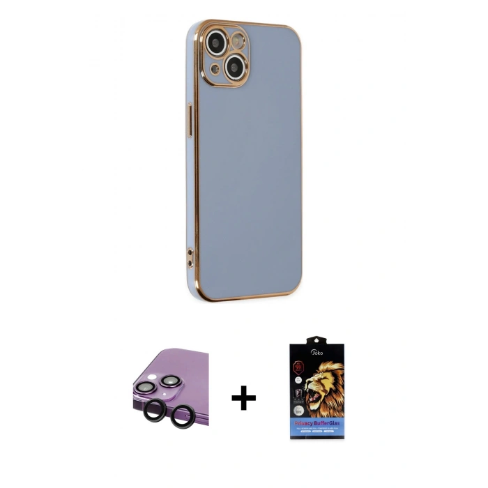 MARSİLYAN™- iPhone 14 Kılıf Yankı Serisi - Siyah Buffer Hayalet Cam Ekran Koruyucu + Raze Metal Kamera Lens - SH