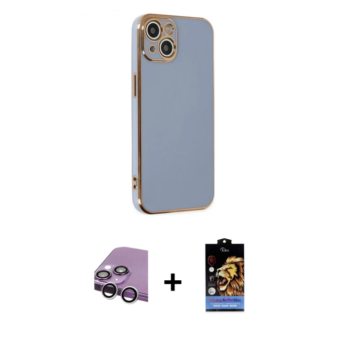 MARSİLYAN™- iPhone 14 Kılıf Yankı Serisi - Siyah Buffer Hayalet Cam Ekran Koruyucu + Raze Metal Kamera Lens - GS