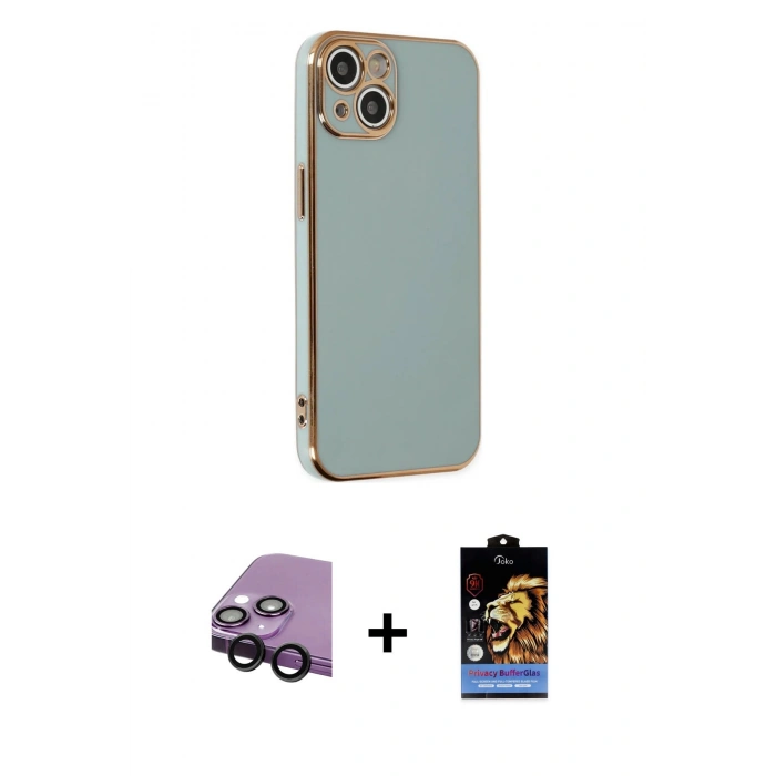 MARSİLYAN™- iPhone 14 Kılıf Yankı Serisi - Siyah Buffer Hayalet Cam Ekran Koruyucu + Raze Metal Kamera Lens - SH