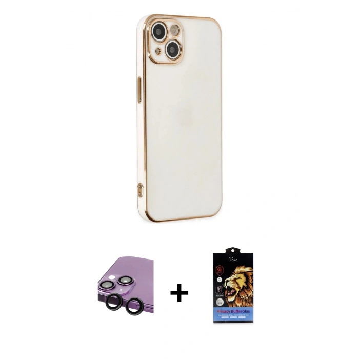 MARSİLYAN™- iPhone 14 Kılıf Yankı Serisi - Siyah Buffer Hayalet Cam Ekran Koruyucu + Raze Metal Kamera Lens - SH