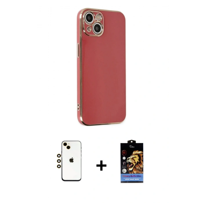 MARSİLYAN™- iPhone 14 Kılıf Yankı Serisi - Siyah Buffer Hayalet Cam Ekran Koruyucu + Shine Kamera Lens - GD