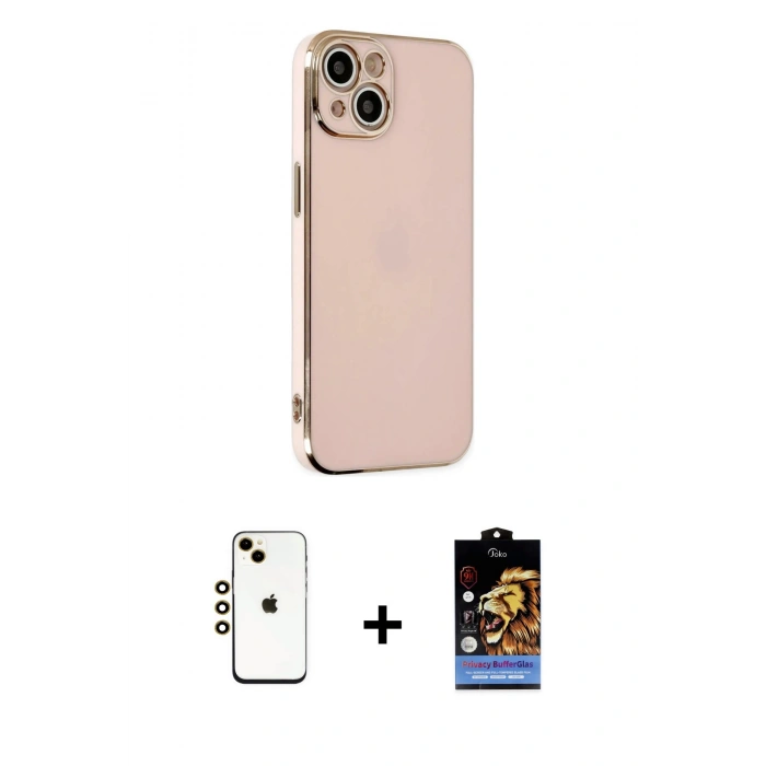 MARSİLYAN™- iPhone 14 Kılıf Yankı Serisi - Siyah Buffer Hayalet Cam Ekran Koruyucu + Shine Kamera Lens - GD