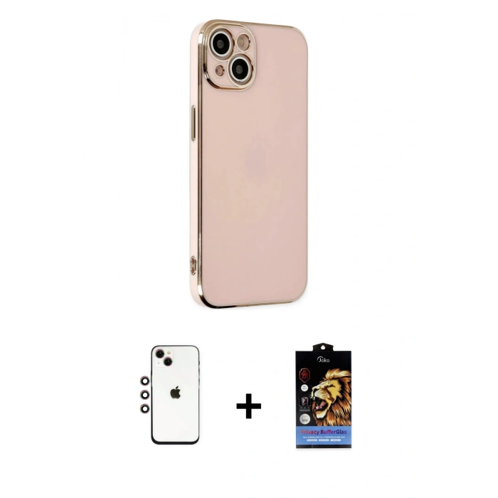 MARSİLYAN™- iPhone 14 Kılıf Yankı Serisi - Siyah Buffer Hayalet Cam Ekran Koruyucu + Shine Kamera Lens - GI