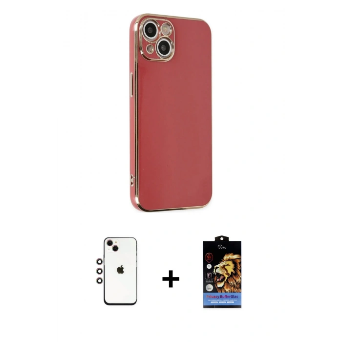 MARSİLYAN™- iPhone 14 Kılıf Yankı Serisi - Siyah Buffer Hayalet Cam Ekran Koruyucu + Shine Kamera Lens - GI