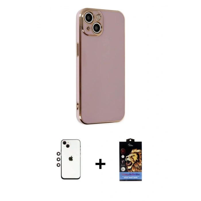 MARSİLYAN™- iPhone 14 Kılıf Yankı Serisi - Siyah Buffer Hayalet Cam Ekran Koruyucu + Shine Kamera Lens - GI