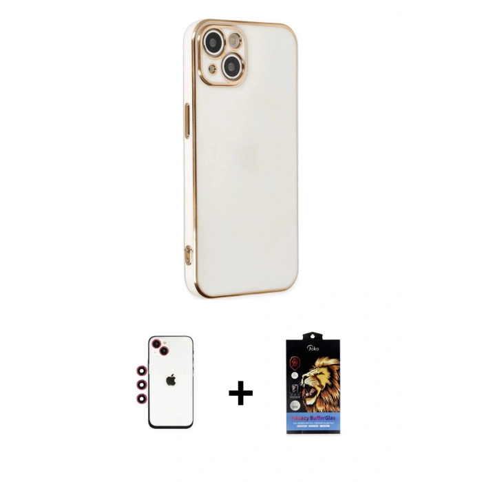 MARSİLYAN™- iPhone 14 Kılıf Yankı Serisi - Siyah Buffer Hayalet Cam Ekran Koruyucu + Shine Kamera Lens - KI
