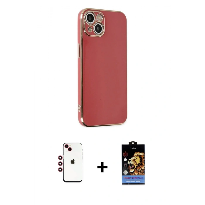 MARSİLYAN™- iPhone 14 Kılıf Yankı Serisi - Siyah Buffer Hayalet Cam Ekran Koruyucu + Shine Kamera Lens - KI