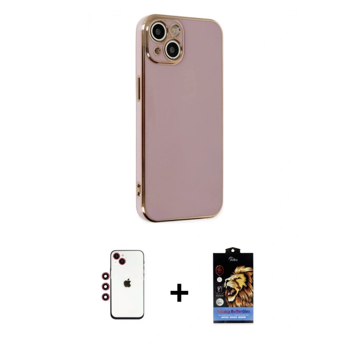 MARSİLYAN™- iPhone 14 Kılıf Yankı Serisi - Siyah Buffer Hayalet Cam Ekran Koruyucu + Shine Kamera Lens - KI