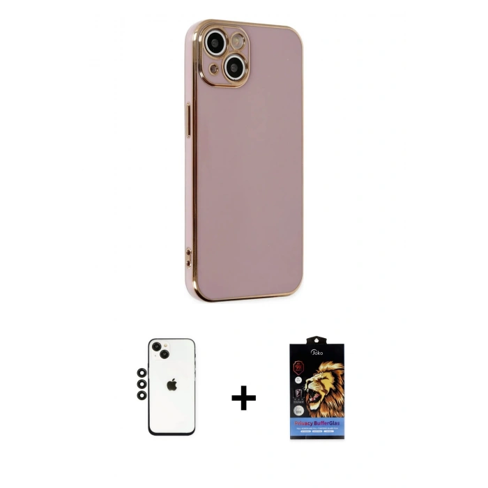 MARSİLYAN™- iPhone 14 Kılıf Yankı Serisi - Siyah Buffer Hayalet Cam Ekran Koruyucu + Shine Kamera Lens - SH