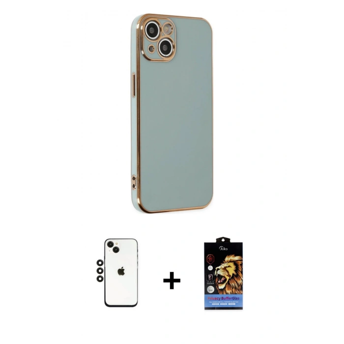 MARSİLYAN™- iPhone 14 Kılıf Yankı Serisi - Siyah Buffer Hayalet Cam Ekran Koruyucu + Shine Kamera Lens - SH
