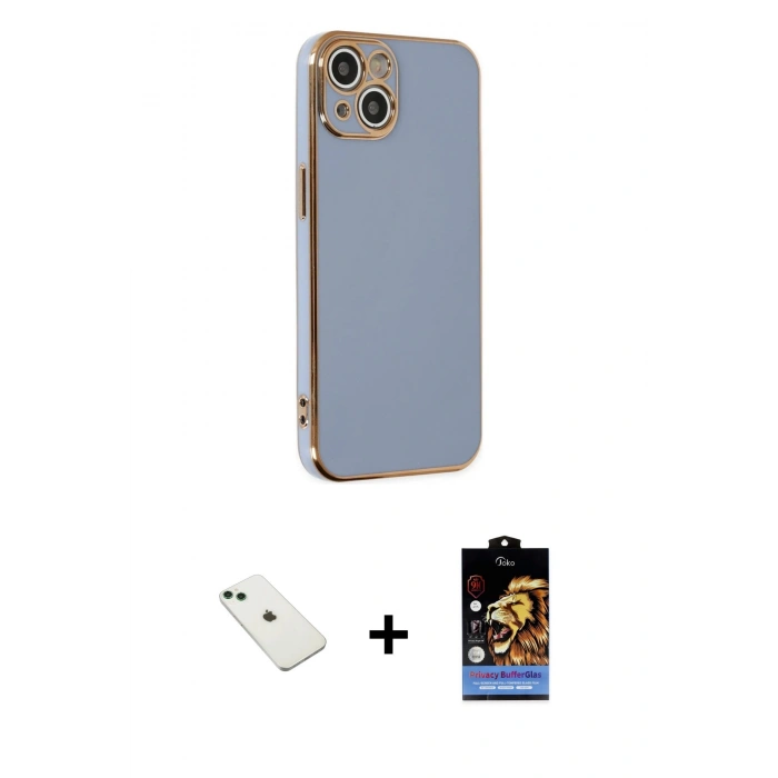 MARSİLYAN™- iPhone 14 Kılıf Yankı Serisi - Siyah Buffer Hayalet Cam Ekran Koruyucu + Yeşil Diamond Kamera Lens