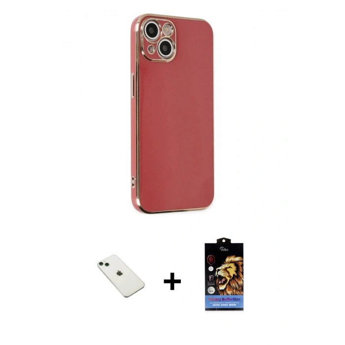 MARSİLYAN™- iPhone 14 Kılıf Yankı Serisi - Siyah Buffer Hayalet Cam Ekran Koruyucu + Yeşil Diamond Kamera Lens