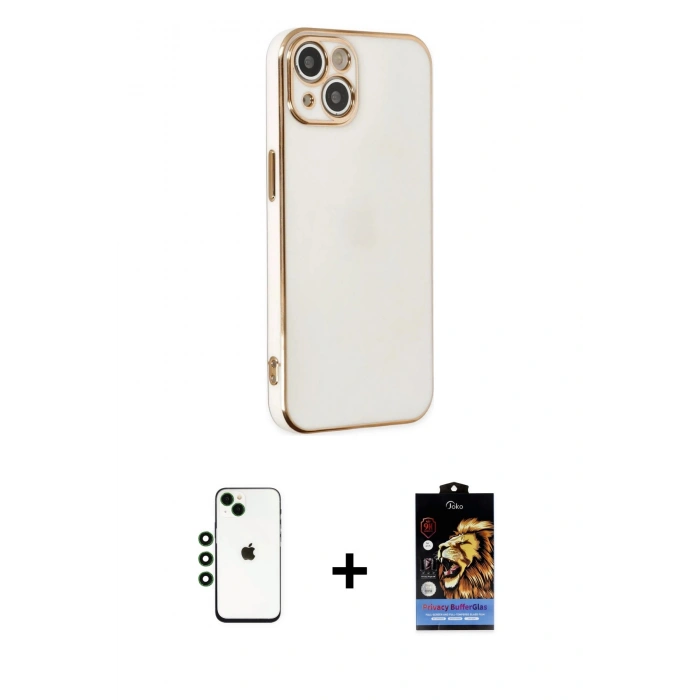 MARSİLYAN™- iPhone 14 Kılıf Yankı Serisi - Siyah Buffer Hayalet Cam Ekran Koruyucu + Shine Kamera Lens - YL