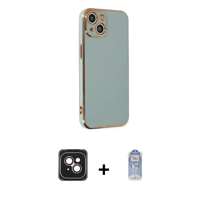 MARSİLYAN™- iPhone 14 Kılıf Yankı Serisi - Siyah Joko Magic 5D Cam + PVD Metal Kamera Lens - PE