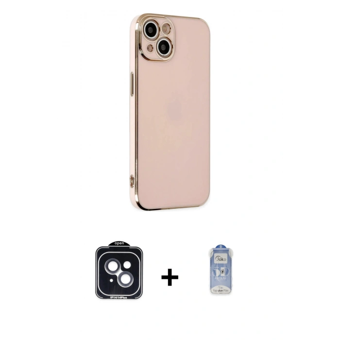 MARSİLYAN™- iPhone 14 Kılıf Yankı Serisi - Siyah Joko Magic 5D Cam + PVD Metal Kamera Lens - SH