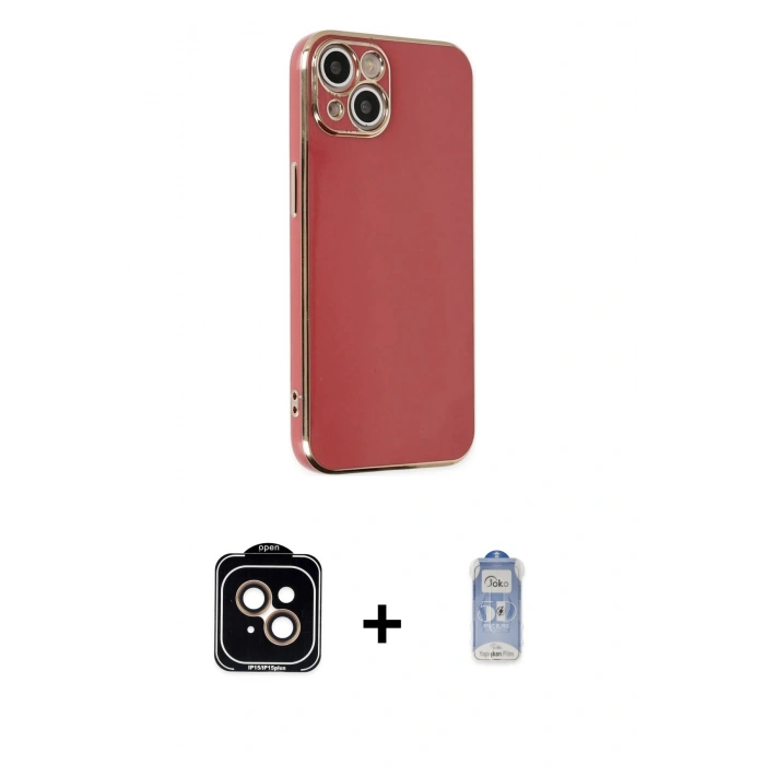 MARSİLYAN™- iPhone 14 Kılıf Yankı Serisi - Siyah Joko Magic 5D Cam + PVD Metal Kamera Lens - TU