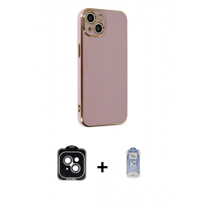 MARSİLYAN™- iPhone 14 Kılıf Yankı Serisi - Siyah Joko Magic 5D Cam + PVD Metal Kamera Lens - YL