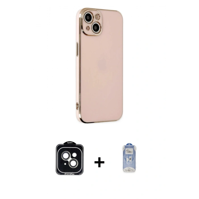 MARSİLYAN™- iPhone 14 Kılıf Yankı Serisi - Siyah Joko Magic 5D Cam + PVD Metal Kamera Lens - YL