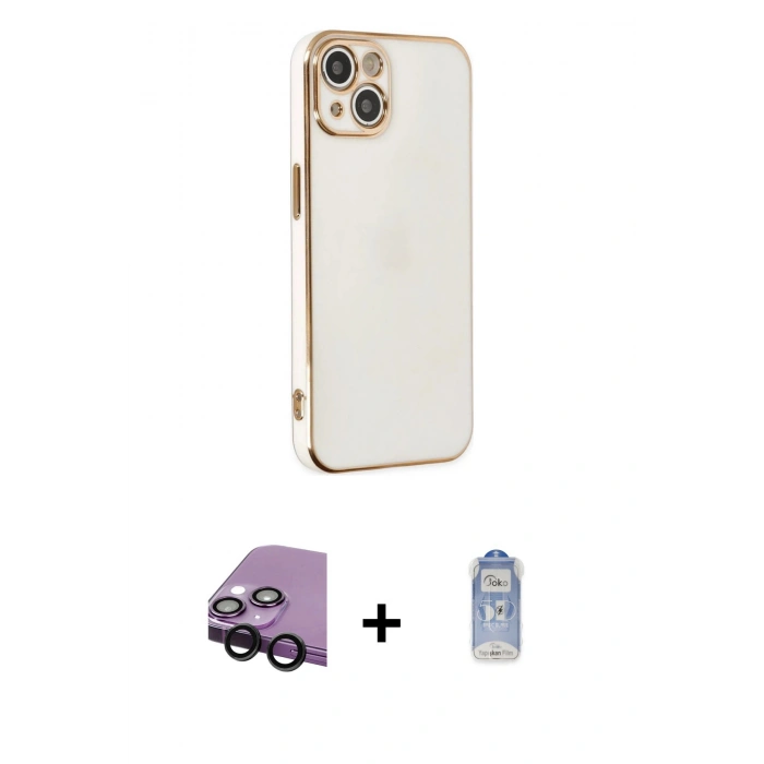 MARSİLYAN™- iPhone 14 Kılıf Yankı Serisi - Siyah Joko Magic 5D Cam + Raze Metal Kamera Lens - SH