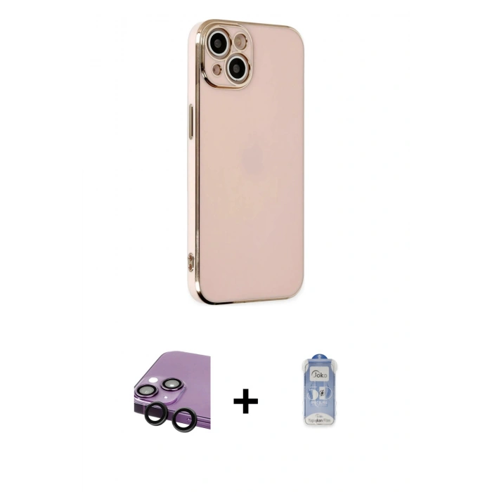 MARSİLYAN™- iPhone 14 Kılıf Yankı Serisi - Siyah Joko Magic 5D Cam + Raze Metal Kamera Lens - SH