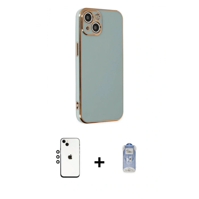 MARSİLYAN™- iPhone 14 Kılıf Yankı Serisi - Siyah Joko Magic 5D Cam + Shine Kamera Lens - GS
