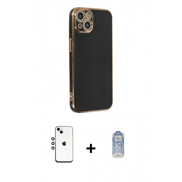 MARSİLYAN™- iPhone 14 Kılıf Yankı Serisi - Siyah Joko Magic 5D Cam + Shine Kamera Lens - GS