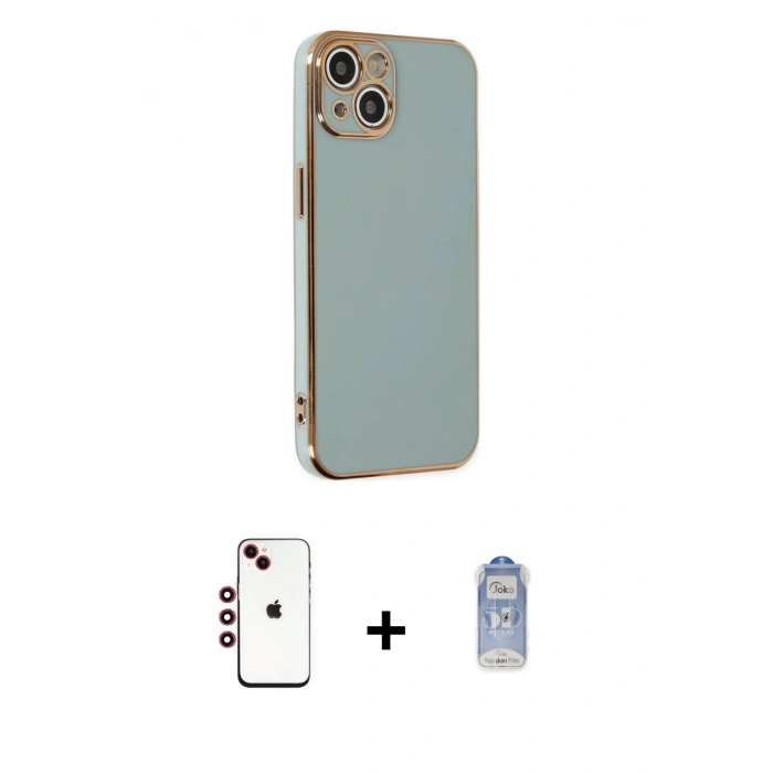 MARSİLYAN™- iPhone 14 Kılıf Yankı Serisi - Siyah Joko Magic 5D Cam + Shine Kamera Lens - KI