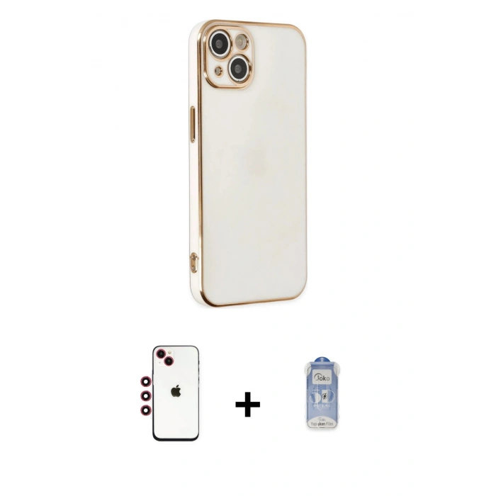 MARSİLYAN™- iPhone 14 Kılıf Yankı Serisi - Siyah Joko Magic 5D Cam + Shine Kamera Lens - KI