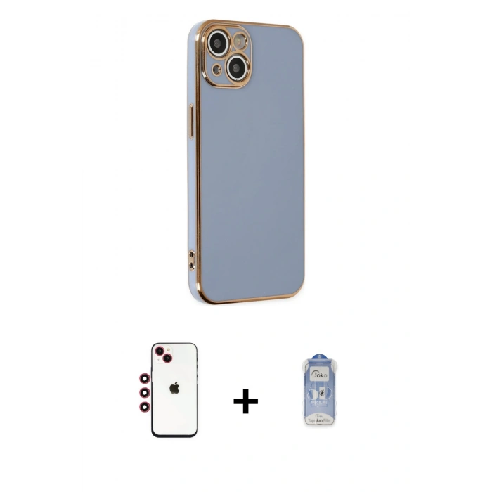 MARSİLYAN™- iPhone 14 Kılıf Yankı Serisi - Siyah Joko Magic 5D Cam + Shine Kamera Lens - KI