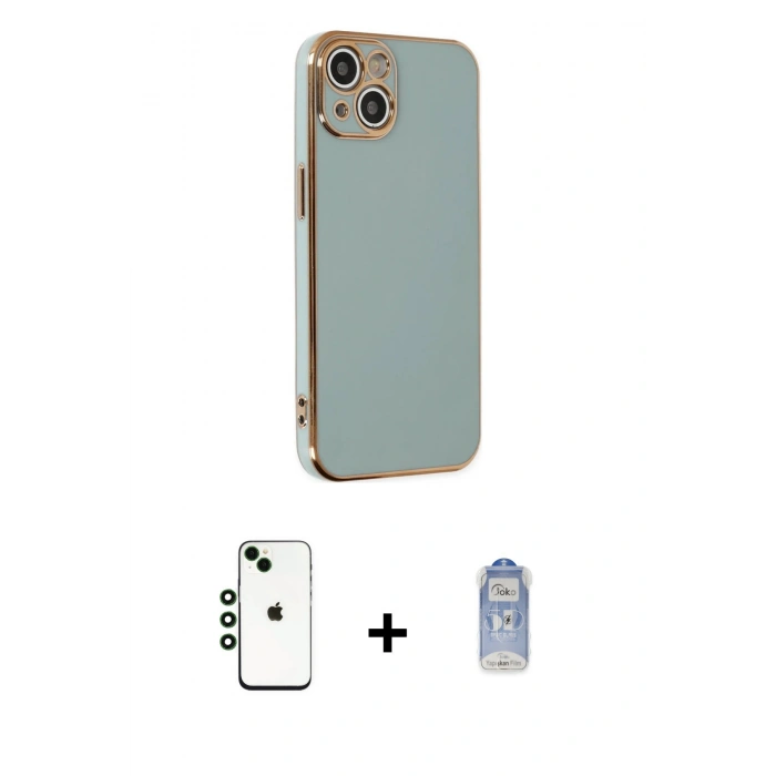 MARSİLYAN™- iPhone 14 Kılıf Yankı Serisi - Siyah Joko Magic 5D Cam + Yeşil Shine Kamera Lens