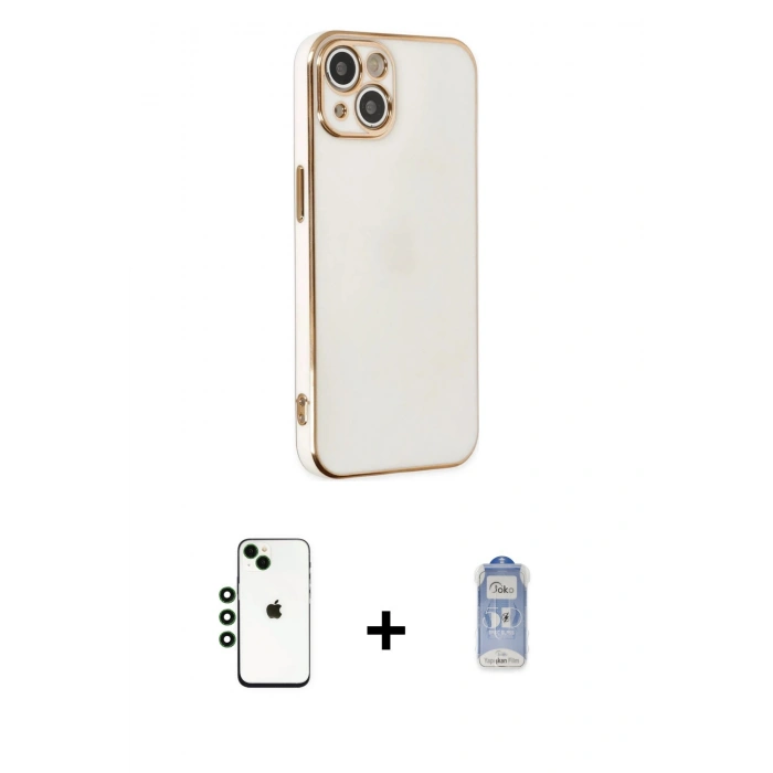 MARSİLYAN™- iPhone 14 Kılıf Yankı Serisi - Siyah Joko Magic 5D Cam + Yeşil Shine Kamera Lens