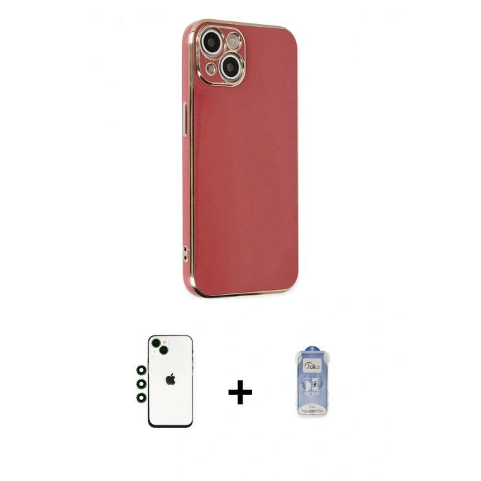 MARSİLYAN™- iPhone 14 Kılıf Yankı Serisi - Siyah Joko Magic 5D Cam + Yeşil Shine Kamera Lens