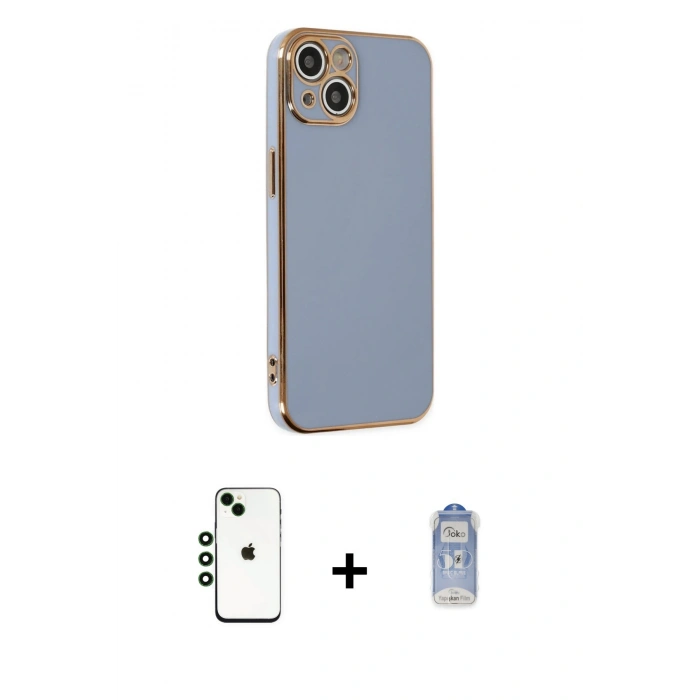 MARSİLYAN™- iPhone 14 Kılıf Yankı Serisi - Siyah Joko Magic 5D Cam + Yeşil Shine Kamera Lens