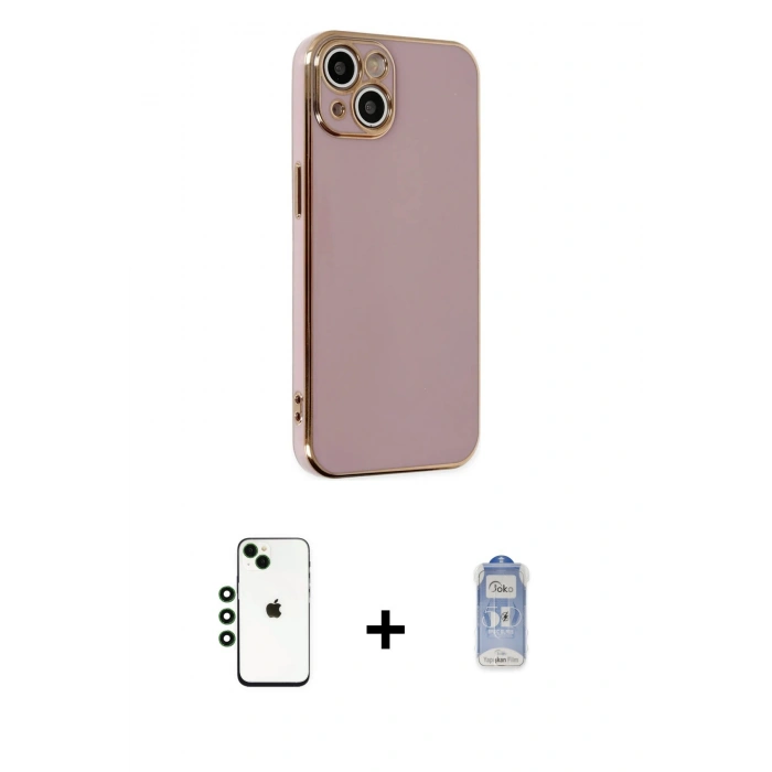 MARSİLYAN™- iPhone 14 Kılıf Yankı Serisi - Siyah Joko Magic 5D Cam + Yeşil Shine Kamera Lens