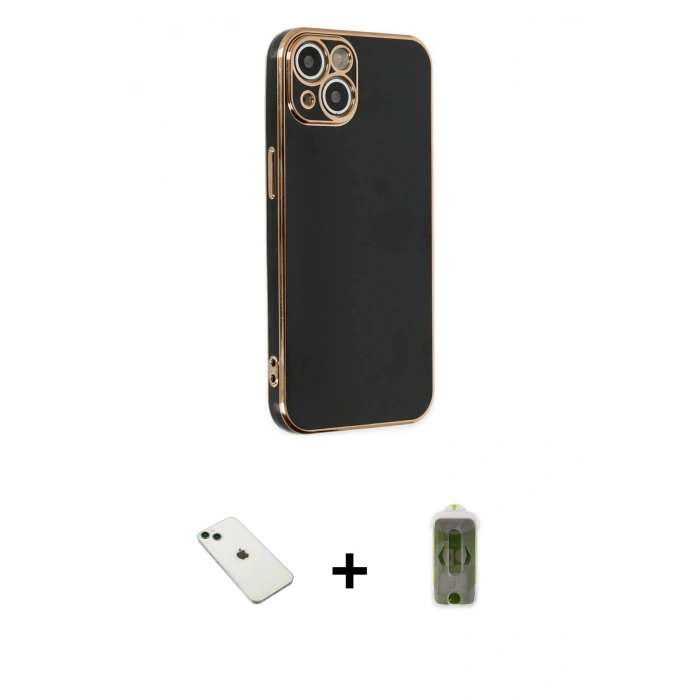 MARSİLYAN™- iPhone 14 Kılıf Yankı Serisi - Siyah Joko Magic 5D Hayalet Cam + Diamond Kamera Lens - YL