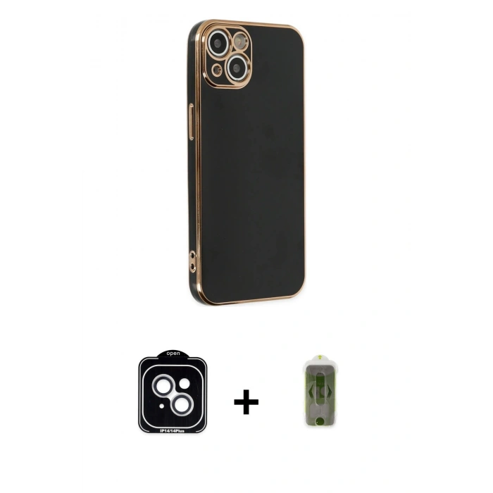 MARSİLYAN™- iPhone 14 Kılıf Yankı Serisi - Siyah Joko Magic 5D Hayalet Cam + PVD Metal Kamera Lens - GS