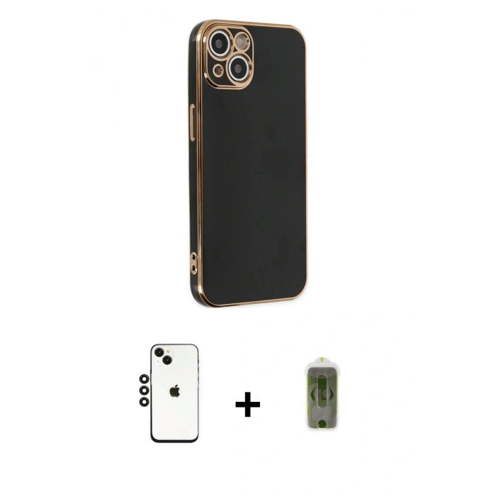 MARSİLYAN™- iPhone 14 Kılıf Yankı Serisi - Siyah Joko Magic 5D Hayalet Cam + Shine Kamera Lens - SH
