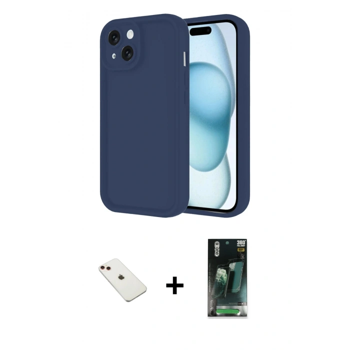MARSİLYAN™- iPhone 14 Kılıf Yankı Yansıma Özel Seri - Şeffaf 360 Full Body Arka Koruyucu + Diamond Kamera Lens - KI